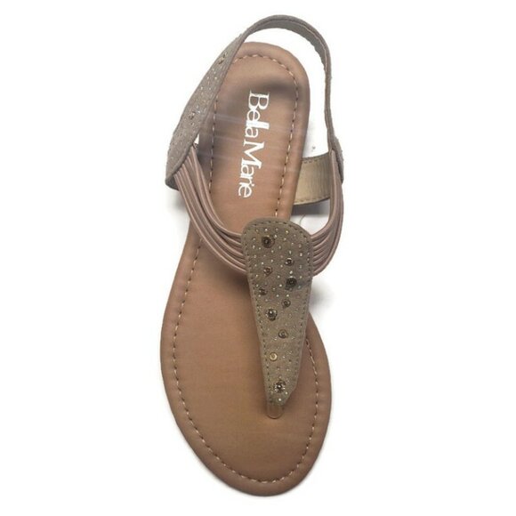 Bella Marie Womens Size 6 ANNA Slip On Beach Rhinestone Gladiator Sandals Beige - Picture 6 of 10